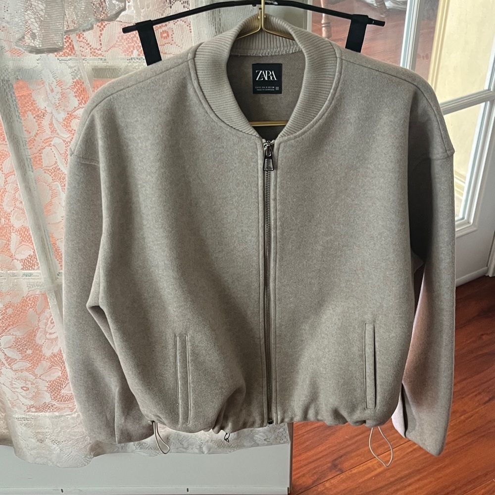 Zara Oatmeal Heather Bomber Jacket (Small)